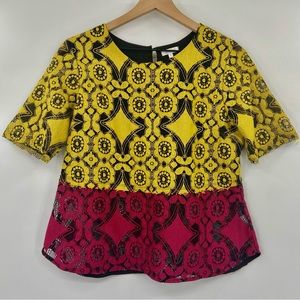 Weston Mustard Pink Colorblock Lace Peplum Top S